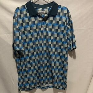 Men's Polo with Blue and Gray Checkered Design